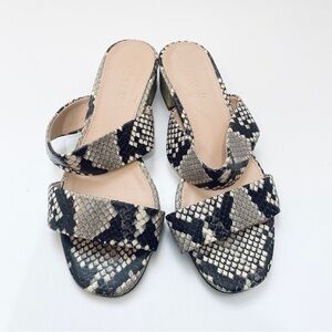 Jcrew leather snakeskin embossed strap sandals with glitter heels
